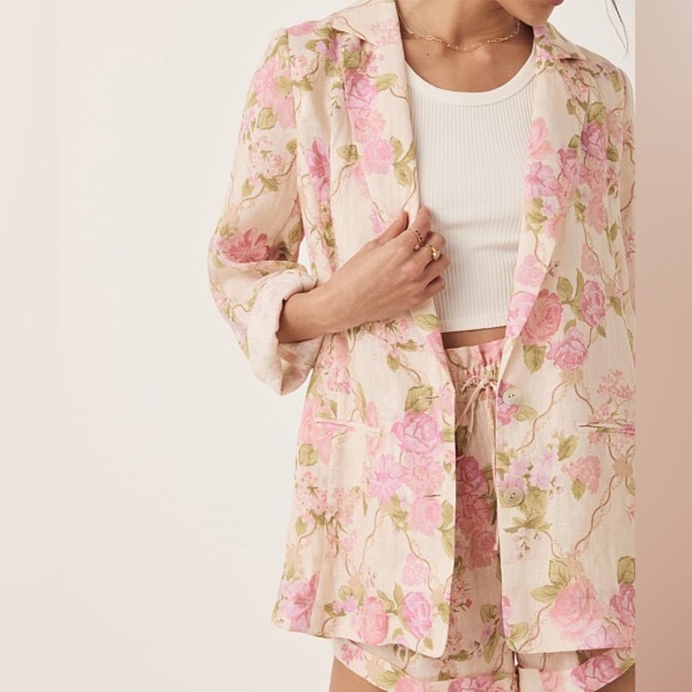 Spell Pink Floral Linen Blend Blazer - Picture 2 of 7